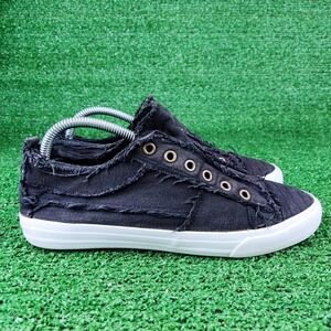 Olivia Miller Sneakers Womens 9 Black Frayed Canvas Slip On Distressed‎ Low Top